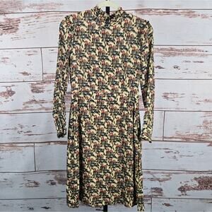 Anthropologie Ottod'Ame Monkey Printed Mock Neck Dress Size 6